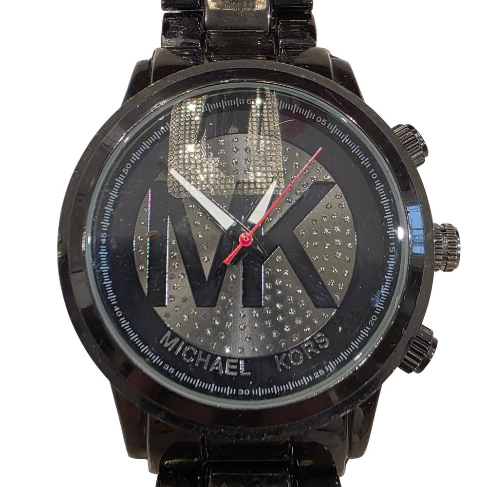 Michael Kors Black Stainless Steel Chronograph Watch MK5163 Rhinestone Dial - Picture 3 of 12
